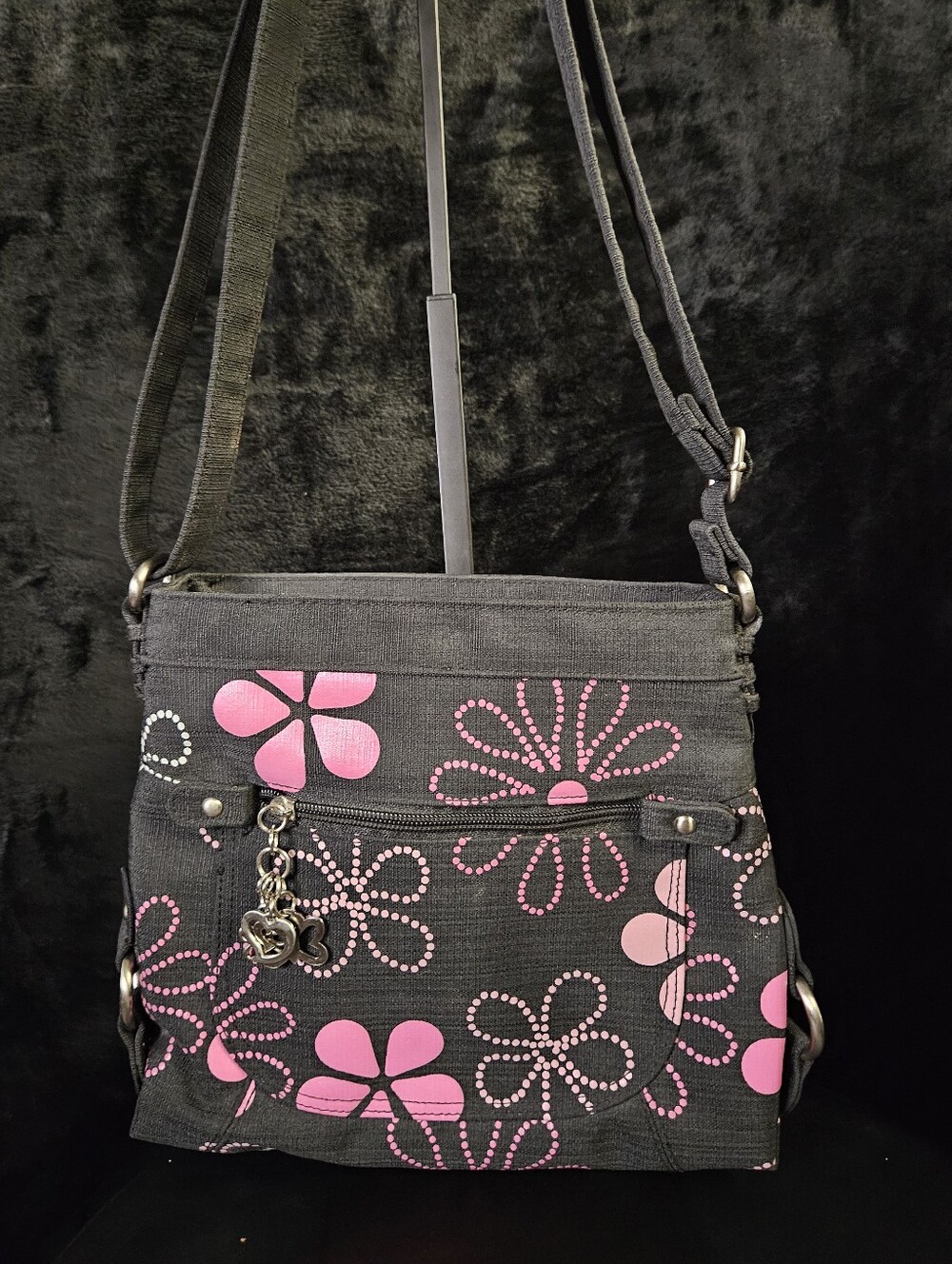 Sunny Hawaii Floral Crossbody Bag — Dark Denim & Pink